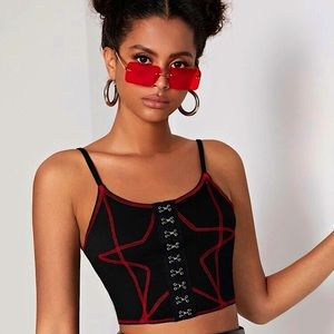 Star Print Eye & Hook Cami Top